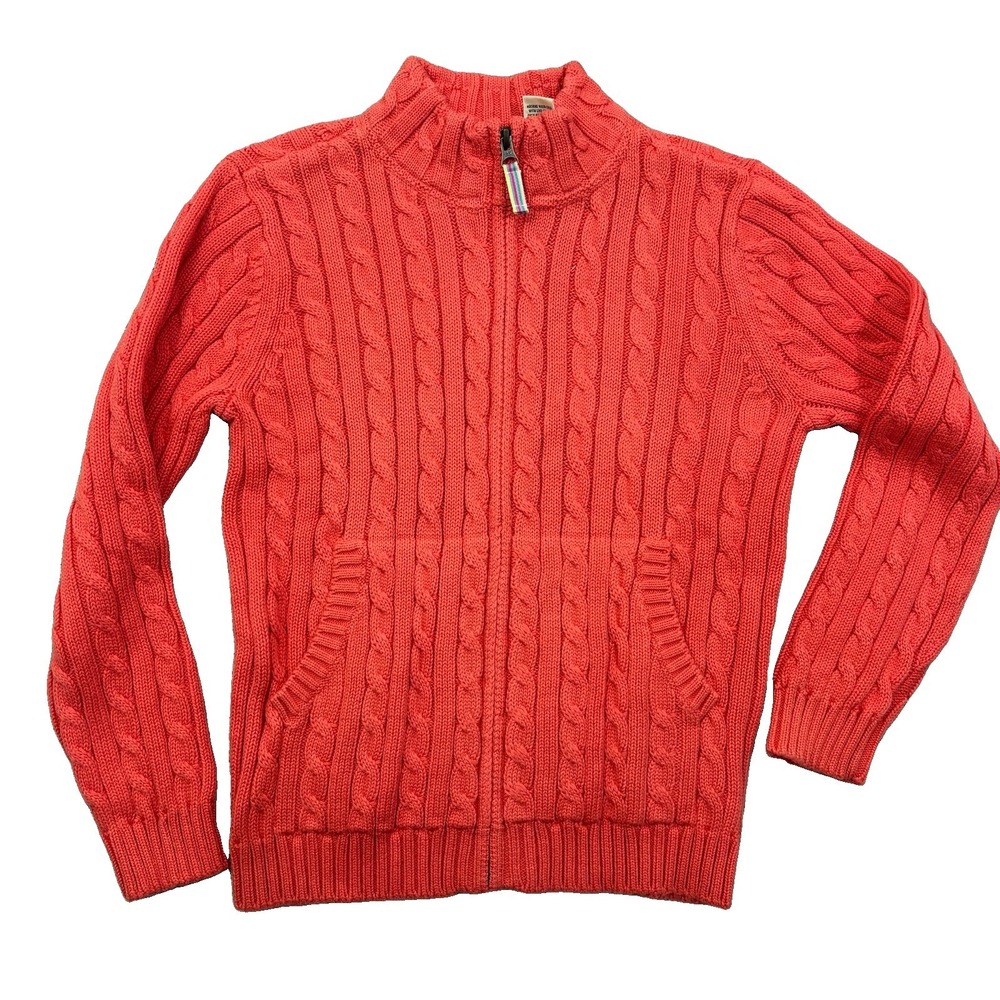 L.L.Bean Girls Double Cable Knit Sweater Sz M 10/12 Full Zip Cardigan Pink